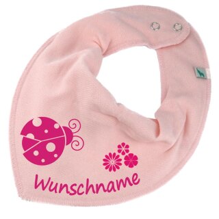 HALSTUCH Marienk&auml;fer Blume mit Namen oder Text personalisiert rosa f&uuml;r Baby oder Kind