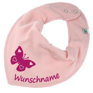 HALSTUCH SCHMETTERLING mit Namen oder Text personalisiert rosa f&uuml;r Baby oder Kind