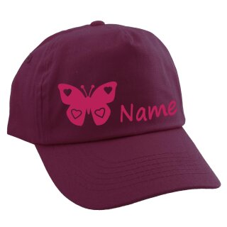 Personalisierte Cap f&uuml;r Kinder Baseball Kappe mit Name oder Wunschwort bedruckt f&uuml;r Jungen und M&auml;dchen Schmetterling Beere