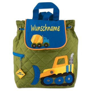 Personalisierter Rucksack f&uuml;r Kinder 8 Liter Kindergartenrucksack aus Baumwolle mit Namen bedruckt Motiv Baustelle