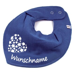 HALSTUCH Herz Sterne mit Namen oder Text personalisiert taubenblau f&uuml;r Baby oder Kind