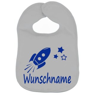 L&auml;tzchen Rakete mit Namen oder Text personalisiert f&uuml;r Baby oder Kleinkind grau