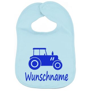 L&auml;tzchen Traktor mit Namen oder Text personalisiert f&uuml;r Baby oder Kleinkind hellblau