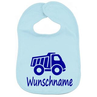 L&auml;tzchen Lastwagen mit Namen oder Text personalisiert f&uuml;r Baby oder Kleinkind hellblau