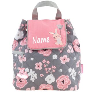 Rucksack Kindergartentasche mit Namen bedruckt Motiv Hase/Blumen