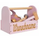 Werkzeugkoffer personalisiert aus Holz * Werkzeugkasten f&uuml;r Kinder mit Gravur * rosa