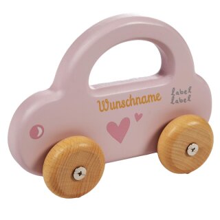 Spielzeug Auto aus Holz mit Namen graviert rosa