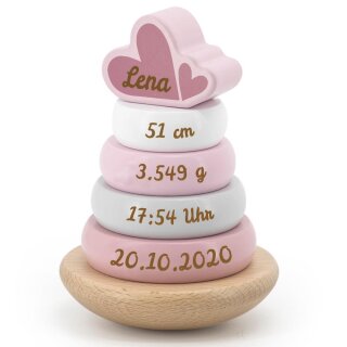 Stapelturm personalisiert aus Holz * Holzturm mit Name graviert * als Geburtsgeschenk * rosa