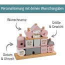 Babygeschenk Geburt * Steckspiel Haus mit Geburtsdaten graviert * als Taufgeschenk * rosa