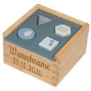 Formenspiel Sortierbox aus Holz mit Namen und Geburtsdatum graviert blau