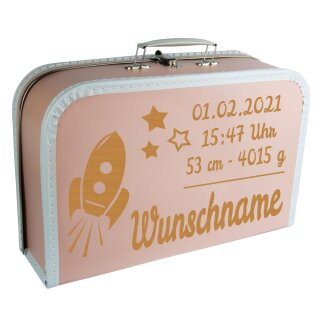 Baby Erinnerungsbox Koffer personalisiert mit Namen und Geburtsdatum Modell Sternenhimmel hellblau