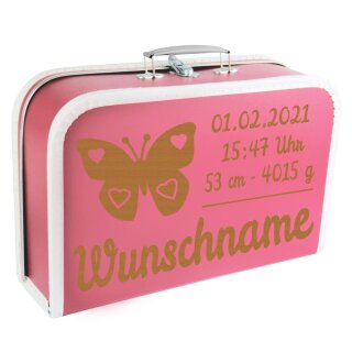 Baby Erinnerungsbox Koffer mit Namen und Geburtsdatum graviert Modell Schmetterling div. Ausf&uuml;hrungen