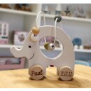 Spielzeug Elefant mit Abakus aus Holz mit Namen und Geburtsdatum graviert