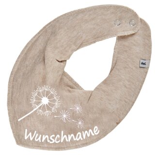 HALSTUCH PUSTEBLUME mit Namen oder Text personalisiert f&uuml;r Baby oder Kind verschiedene Ausf&uuml;hrungen beige