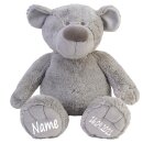 Stofftier Teddy B&auml;r grau Geschenk mit Namen und Geburtsdatum personalisiert