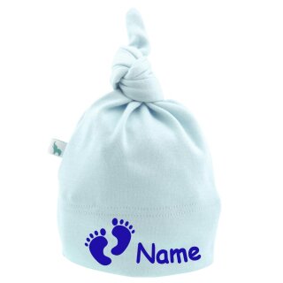 Baby Knotenm&uuml;tze F&uuml;&szlig;e personalisiert mit Namen aus Baumwolle div. Farben