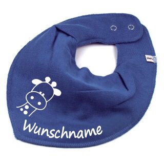 HALSTUCH Giraffe mit Namen oder Text personalisiert f&uuml;r Baby oder Kind taubenblau