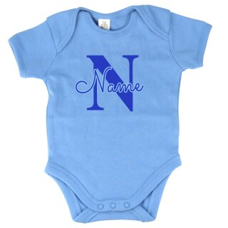 Elefantasie BABY BODY Buchstabe aus Bio Baumwolle mit Namen bedruckt kurzarm Hellblau 62/68