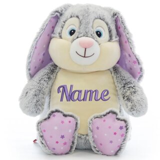 Stofftier Kuscheltier personalisiert Hase Sterne pink bestickt Motiv Name Lila