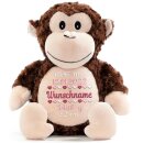 Stofftier Kuscheltier personalisiert Affe braun bestickt Motiv Geburtsdaten