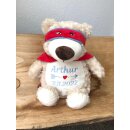 Stofftier Kuscheltier personalisiert Heldenb&auml;r Teddyb&auml;r bestickt Motiv Name und Datum Hellblau