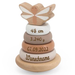Stapelturm personalisiert aus Holz * Holzturm mit Name graviert * als Geburtsgeschenk * beige