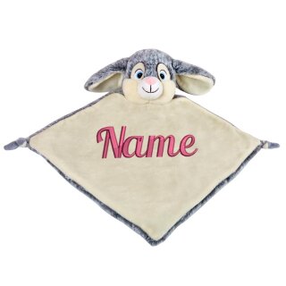 Schnuffeltuch mit Name bestickt Kuscheltuch personalisiert Hase grau