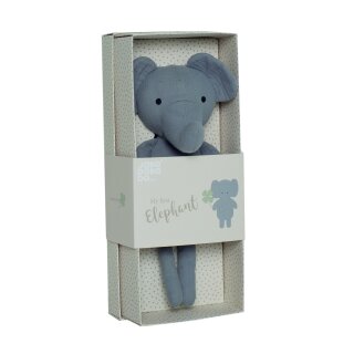 Stofftier aus Musselin mit Name personalisiert in Geschenkverpackung Elefant