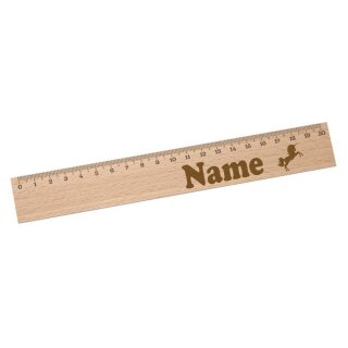 Lineal mit Name graviert aus Holz f&uuml;r Schulkind 20cm Einhorn