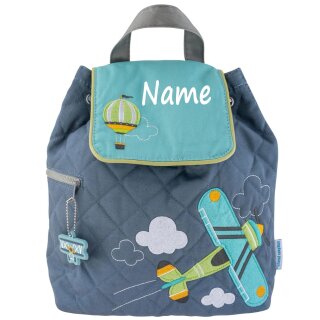 Rucksack Kindergartentasche mit Namen bedruckt Flugzeug blau