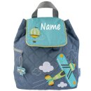 Rucksack Kindergartentasche mit Namen bedruckt Flugzeug blau