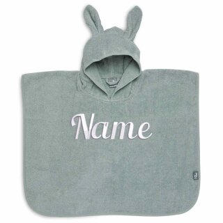 Baby Badeponcho mit Name bestickt Poncho aus Frottee Baumwolle Salbei