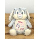 Stofftier mit Name bestickt Kuscheltier Hase personalisiert verschiedene Stickmotive Hase grau F&uuml;&szlig;chen Pink