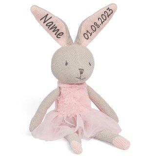 Personalisiertes Stofftier Hase gestrickt * Kuscheltier mit Name * Pl&uuml;schtier zur Geburt  * Babygeschenk