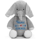 Stofftier mit Name bestickt personalisiertes Kuscheltier Elefant grau Stickmotiv Pfeil