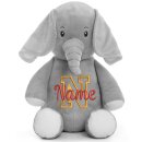 Stofftier mit Name bestickt personalisiertes Kuscheltier Elefant grau Stickmotiv Buchstabe
