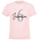 GEBURTSTAGSSHIRT f&uuml;r Baby und Kind mit Namen personalisiert T-Shirt aus Baumwolle Rosa meliert
