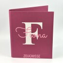 Zeugnismappe mit Namen personalisiert aus Leinen Schulkind Geschenk zur Einschulung Motiv Buchstabe Beere