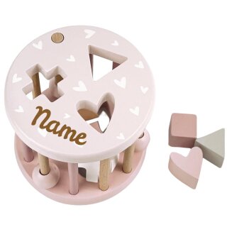 Sortierspiel aus Holz personalisierbar mit Name Sortierbox Steckspiel ab 12 Monate Geschenk zur Geburt Rosa